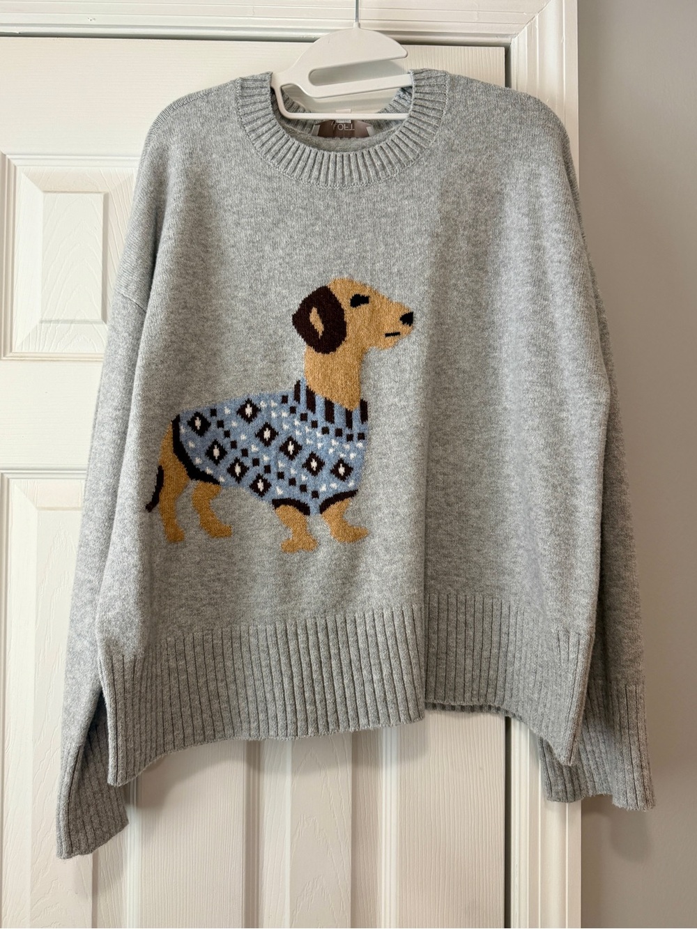 LOFT Gray Crewneck Sweater with Dachshund Motif